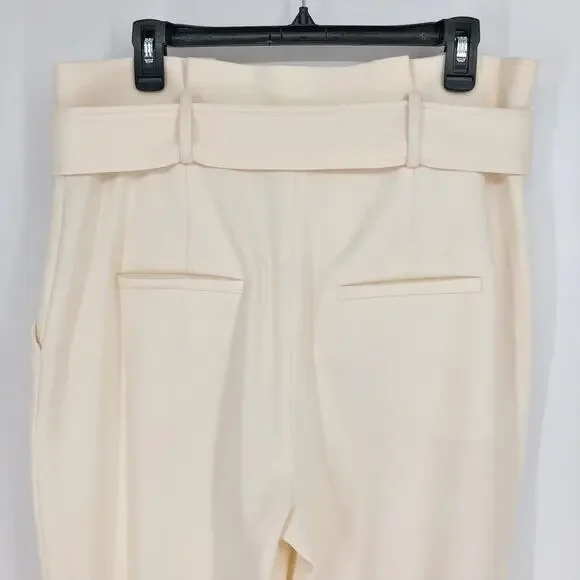 VERONICA BEARD Women's Belted Setti Pants Size 14 Cream Ecru Paperbag Waist NWT